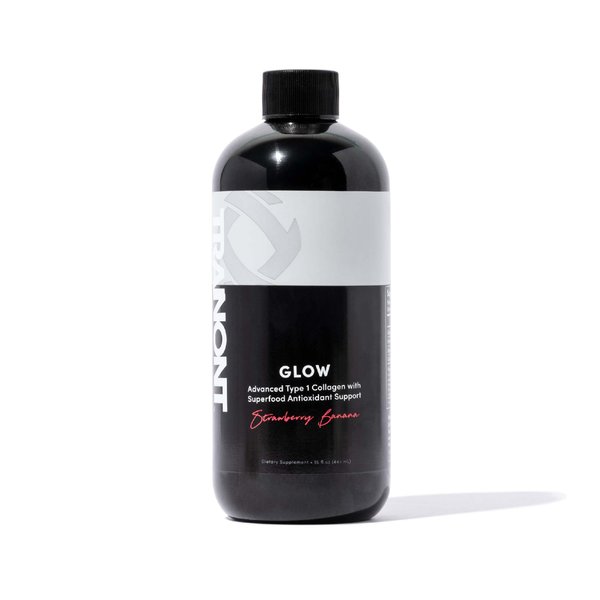 Tranont Glow Strawberry Banana Collagen Protein Drink | 15 fl oz | Hair, Skin, Nails, and Joints Support | Biotin and Hyaluronic Acid | Beauty and Skin Care | Collagen Peptides | Liquid Collagen