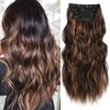 Dorsanee Clip in Hair Extensions, Dark Brown with Chocolate Brown Highlight Hair Extensions, 20 Inch 4pcs Long Wavy Synthetic Hair Extensions Double Weft Hairpieces for Women