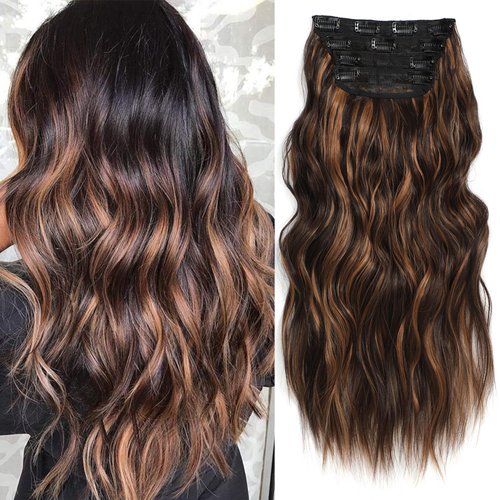 Dorsanee Clip in Hair Extensions, Dark Brown with Chocolate Brown Highlight Hair Extensions, 20 I...