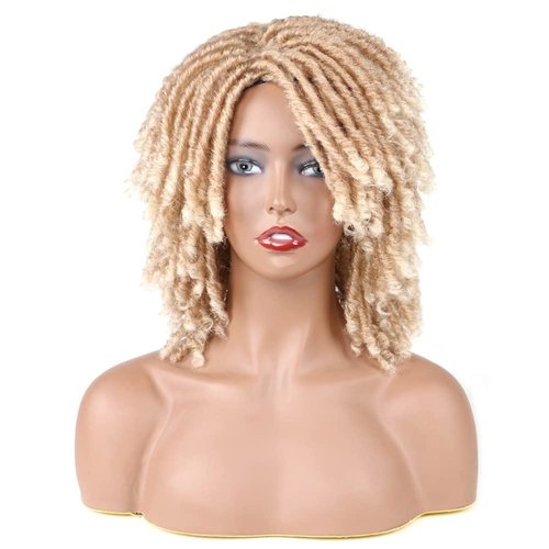 LEEMASING Black Women Men Short Dreadlock Wig Synthetic Wigs Afro Curly Wig For Halloween Costume Party Dating (Blonde)