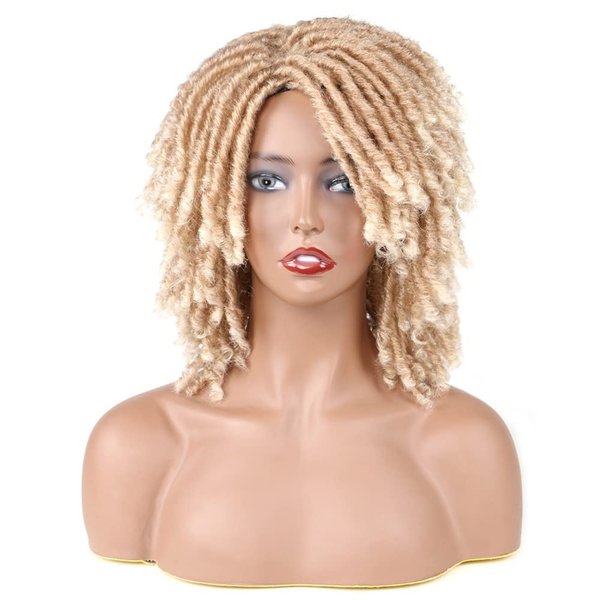 LEEMASING Black Women Men Short Dreadlock Wig Synthetic Wigs Afro Curly Wig For Halloween Costume Party Dating (Blonde)