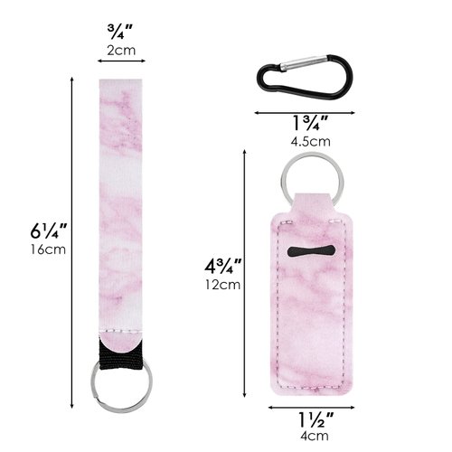 CAIRIAC Marble Chapstick Holder Keychains Bulk, Lipstick Sleeve Pouch Lip Gloss Holder, Portable Lip Balm Holder with Clip, Travel Lipstick Keychain Holder with Wristlet Lanyard Strap (5 Pcs)