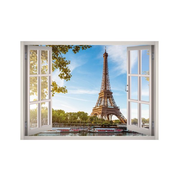 Eiffel Tower Paris View Window 3D Wall Decal Art Removable Wallpaper Mural Sticker Vinyl Home Decor West Mountain™ W23 (Giant (65''W x 46''H))