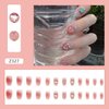 Press on Nails Square Medium Length, Pink Artificial Acrylic Fake Nails with 3D Love Heart Crystal Designs, Full Cover Reusable Coffin False Nails Set Women Glue on Nails Stick on Nails for Nail Art