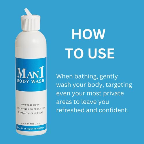 Man1 Body Wash, Anti-Odor Intimate Penile Cleanser For Down There Care, Hydrates, Refreshes Men’s Sensitive Skin, 8 ounce bottle