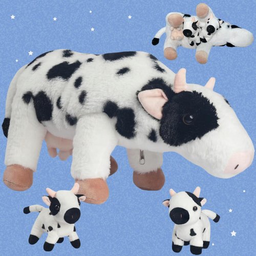 3 Pcs Cow Plush Animals Set Mommy Cow Stuffed Animal with 2 Cute Baby Cow Toys Inside Zipper Belly Soft Stuffed Cow Plushies Plush Cow Gifts for Kids Birthday Christmas Surprise Farm Party Decors