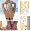 Metallic Temporary Tattoos for Women Teens Girls 12 Sheets 120+pcs Tattoos Gold Silver Glitter Flash Waterproof Tattoo Stickers for Beach, Festivals, Parties