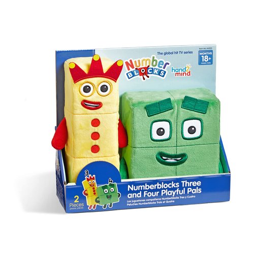 hand2mind Numberblocks Three and Four Playful Pals, Plush Toys, Cute Plushies, Stuffed Toys, Numbers for Toddlers, Preschool Learning Math Toys, Kids Birthday Gifts, Stocking Stuffers for Kids 3-5