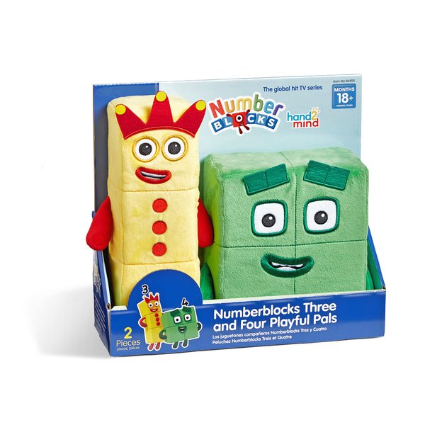 hand2mind Numberblocks Three and Four Playful Pals, Plush Toys, Cute Plushies, Stuffed Toys, Numbers for Toddlers, Preschool Learning Math Toys, Kids Birthday Gifts, Stocking Stuffers for Kids 3-5
