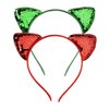 Kitty Cat Ears Headband for Adult Kids Sequin Car Ears Hairbands Head Bands Cat Headband for Women Girls Cat Costume Cosplay Party Accessories Favors Red Green Christmas Hair Bow Headband for Festival