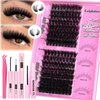 Calphdiar Lash Extension Kit 12-18MM Fluffy Eyelash Extension Kit Wispy Lash Clusters Kit DIY D Curl Cluster Eyelash Extensions 80D+100D Lashes Clusters with Lash Bond and Seal and Remover Lash Kit