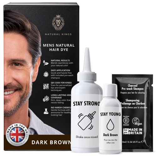 Natural Kings Men's Dark Brown Hair Dye - Root Touch Up Hair Color - Easy Application -Long lasting - Gray Coverage with Pre-Wash Shampoo - 3.74 Fl Oz