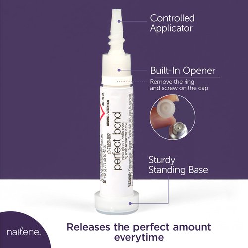 Nailene Perfect Bond Glue 0.07 Oz Tubes - 2 Pack - Durable, Easy to Apply False Nail Glue – Repairs Natural Nails – Quick-Drying Nail Adhesive Lasts Up to 7 Days – Nail Care Essential, Clear