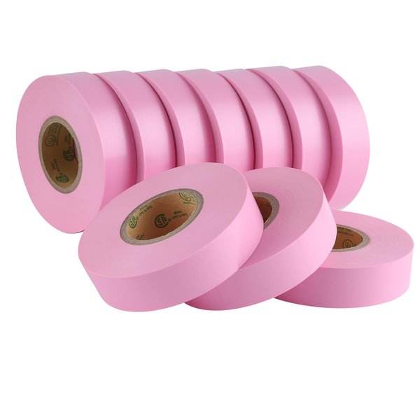 Lichamp 10-Pack Pink Electrical Tape Waterproof, 3/4 in x 66ft, Industrial Grade UL/CSA Listed High Temp Electrical Tape Pink Electric Super Vinyl