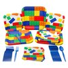 Brick Party Supplies Packs (100 Pieces for 16 Guests) - Building Block Party Supplies, Gamer Birthday Decorations, Gamer Party Supplies , Blocks Party Decor, Brick Birthday, Blue Orchards