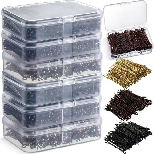 Tigeen 1200 Pcs Bobby Pins Bulk 2 Inch Hair Pins Kit for Women Invisible Wave Hair Clips Pain-Free Hairpin with Storage Case for Women All Hair Types(Black, Brown, Gold)