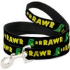Dog Leash Rrrawr Dinosaur Black Green Yellow 4 Feet Long 1.5 Inch Wide
