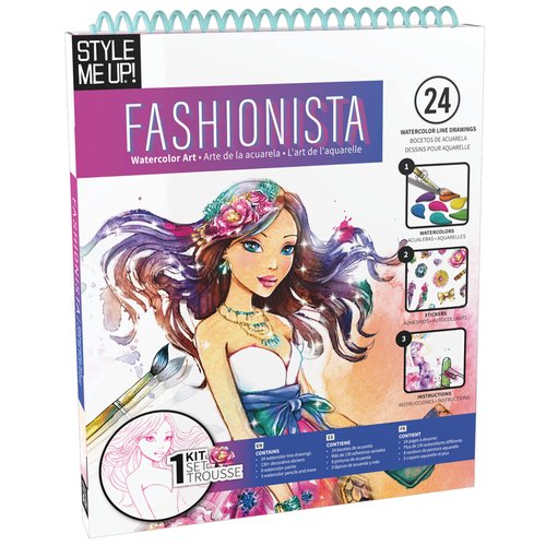 Style Me Up: Fashionista, Watercolor Painting Kit, Includes 24 Templates, Detailed Booklet Teaches Kids Basics of Watercolor Painting, for Ages 8 and up
