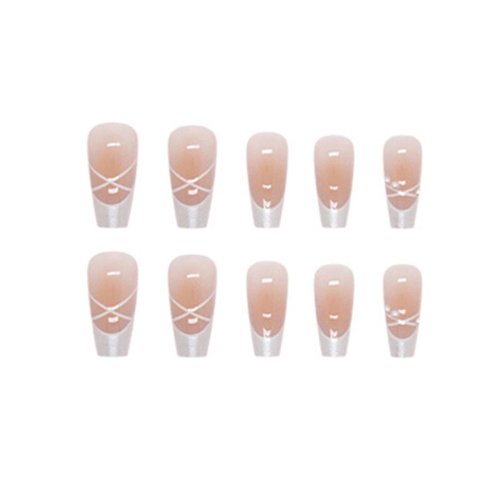 Gentle Claws Press On Nails | Shiny White Tip Pearl Nude Nails, Medium Coffin Squared French Tip Press On Nails for Women and Girls, 24 Pcs Reusable White Nude Fake Nails (Ballet)