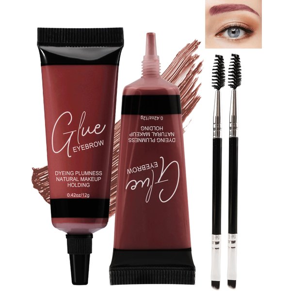 Tinted Eyebrow Gel Kit-2PCS Burgundy Thickening Brow Gel para cejas,Colored Brow Fillers Brow Glue,Long Lasting Waterproof Eyebrow Makeup,Halloween Makeup for Women with 2 Eyebrow Brushes-Set 06