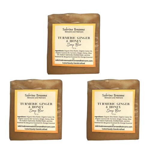Turmeric Ginger and Honey Soap Bar Natural and Handmade Multi Bar Bundle | Gentle Cleanser for Face and Body | Help Fade Dark Marks (Turmeric 3 Bars)
