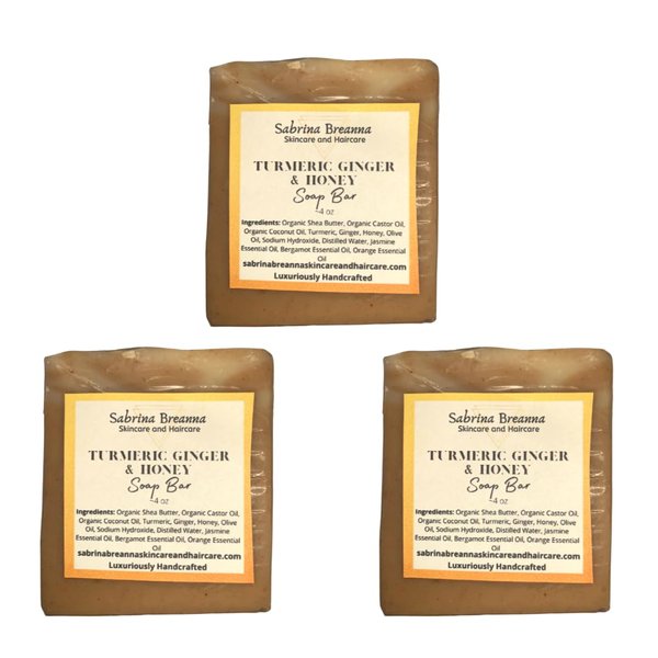 Turmeric Ginger and Honey Soap Bar Natural and Handmade Multi Bar Bundle | Gentle Cleanser for Face and Body | Help Fade Dark Marks (Turmeric 3 Bars)
