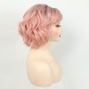 TISHINING Short Ombre Pink Wavy Bob Wigs for White Women Chin Length Pink Curly Bob Wig with Bangs Heat Synthetic Natural Looking Daily Cosplay Wig