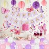 YEOCU Birthday Decorations, Happy Birthday Banner with Birthday Balloons, Honeycomb Balls, Hanging Swirls, Circle Dots Garland, Happy Birthday Party Decorations for Women Men Boys Girls (Purple)
