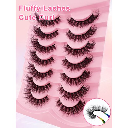 7 Pairs Cat-Eye Lashes Flu-ffy 18mm Fox Eye Lashes Curly Volume Eyelashes Faux Mink Lashes that Look Like Extensions Lashes Wispy False Eyelashes Natural Look(Z19)