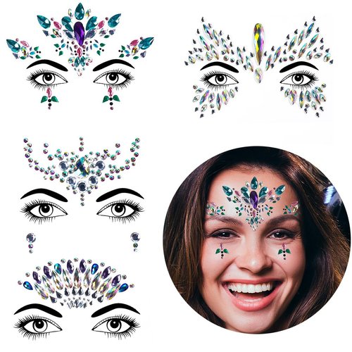 Bowitzki Halloween Face Jewels Festival Design Women Mermaid Face Gems Rhinestone Crystals Sticke...