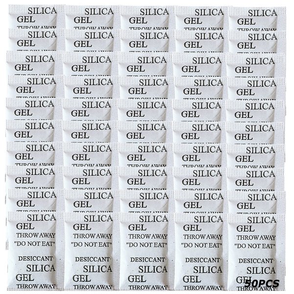 50PCS Premium 5 Gram Silica Gel Packets, Desiccant Packs for Storage, Dessicator with Transparent Beads Dehumidifiers, Moisture Absorbers & Humidity Dry Bags for Electronics Jewelry Shoes Boxes Dryer