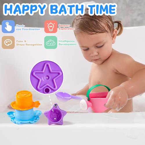 Baby Bath Toys for Kids Ages 1-3 5 PCS Mold Free Toddler Bath Toys for 2-4 Bathtub Water Toys Baby Gifts (Color Random)