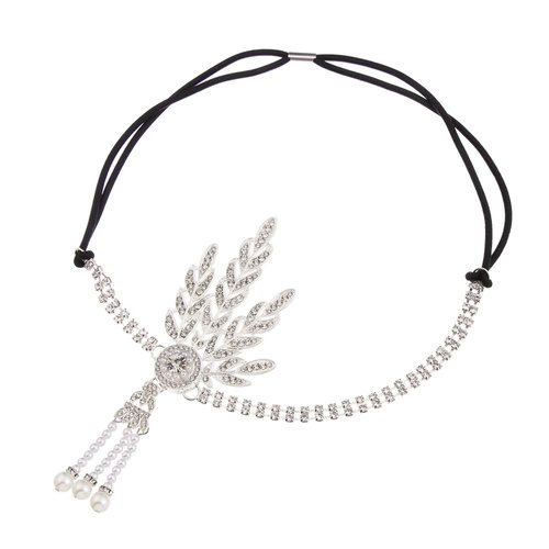 HomeSoGood 1920s Flapper Headband Bridal Headpiece Elastic Pearl Headband Elegant Dancing Party Vintage Dress Accessories(silver)