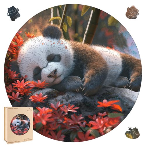 Ruikiyart Wooden Puzzle Sleepy Panda Puzzles 200Pcs Unique Shapes Colorful Mandela Animal Puzzles Fabulous Gift for Kids and Adults on Birthday,Thanksgiving,Christmas 11.2x11.2 Inches