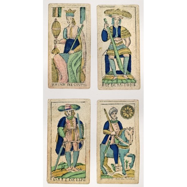 Tarot Card C1720 Nitalian Tarot Cards Of The Early 18Th Century Featuring (Clockwise From Top Left) The Queen Of Cups The King Of Batons The Valet Of Swords And The Cavalier Of Coins Poster Print by