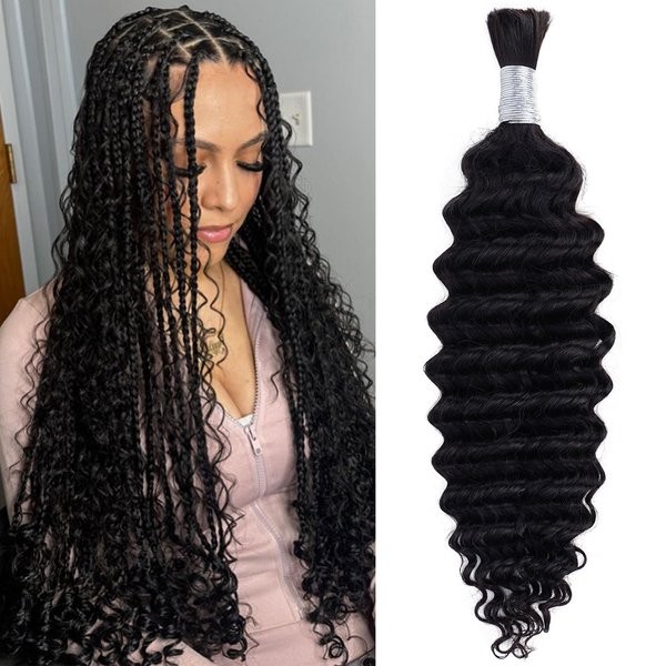 Beidwin 100g 18 Inch Human Braiding Hair for Boho Braids Deep Wave Human Hair Braiding Hair 10A Brazilian Virgin No Weft Hair Extensions for Bohemian Knotless Braids Bulk Human Hair for Braiding