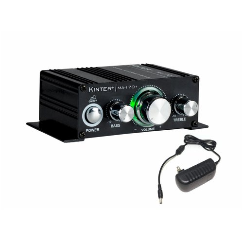 Kinter MA170+ 2-Channel Auto Home Cycle Arcade DIY 2 x 18 W Mini Amplifier Bass Treble RCA Input Audio Mini Amplifier with 12V 3A Power Supply Black