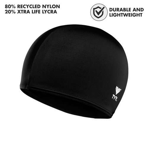 TYR mens all-season Swim cap, Black, One Size US