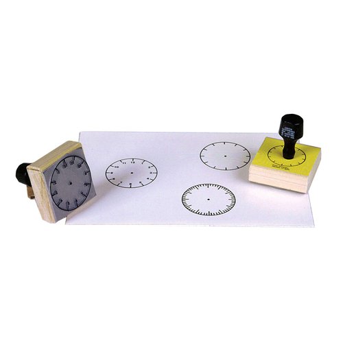READY 2 LEARN Analog Clock Stamps - Set of 3 - Wooden Stamps for Telling Time Activities and DIY - Use for Flashcards, Worksheets, Invitations, Albums and Scrapbooks
