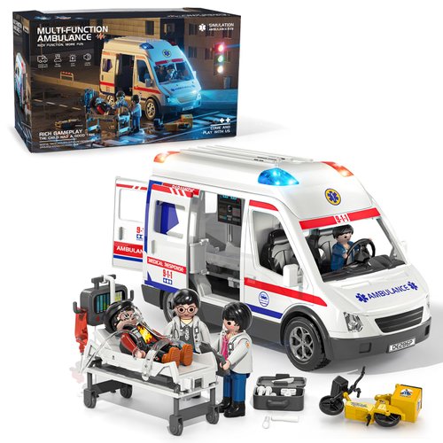 KukuFun Ambulance Toy for Kids 3 4 5 6 7 8 Years Old, Friction Powered Emergency Vehicles with Light and Sound, Ambulance Toys Holiday Birthday Gifts for Kids Boys Girls Ages 3-8