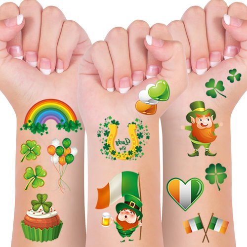 St Patricks Day Temporary Tattoos for Kids ，Shamrock Temporary Tattoos for Adults Irish Party Favor Accessories，Lucky Clover Tattoo for Toddlers, Children, Boys and Girls