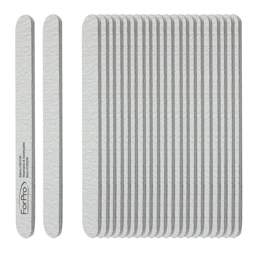 ForPro Professional Collection Zebra Foam Board, 100/100 Grit, Double-Sided Manicure Nail File, 7” L x .75” W 50-Count