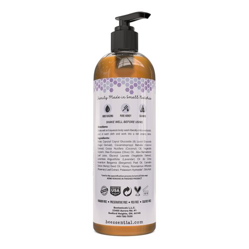 Beessential Natural Body Wash, Lavender, Sulfate-Free Bath and Shower Gel with Essential Oils for Men & Women, 16 oz
