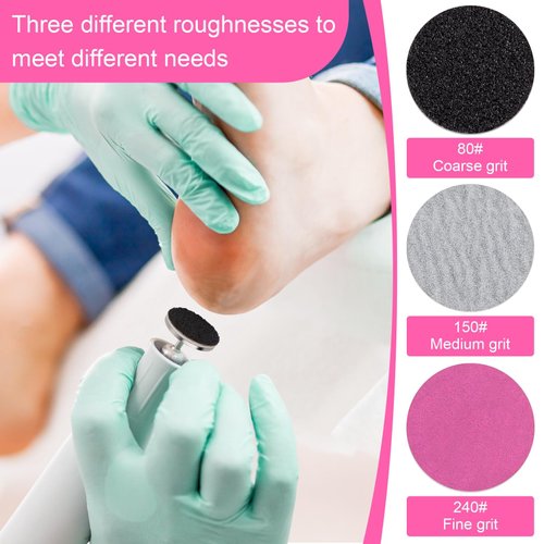 Rolybag Sanding Paper Discs and Metal Nail Drill Bit 25mm Pedicure Disc Replacement Sanding Discs Bits for Nail Drill Foot Files Electric Remover Dead Skin Callus (#80#150#240 Grit)