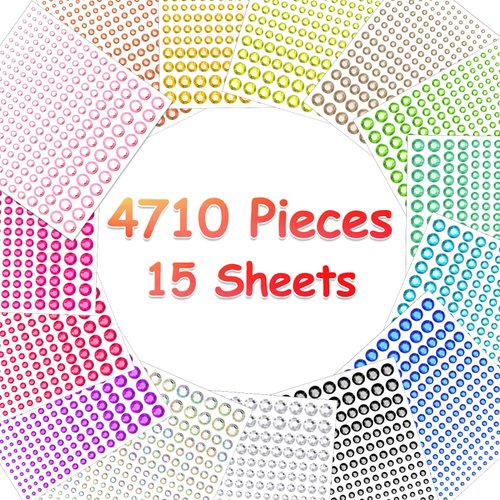 Tidponra 4170 Pcs 6 Sizes Self Adhesive Rhinestone Gem Stickers for Hair Face Body Makeup, Bling Stick on Jewels for DIY Craft, Card Decorations, 15 Colors