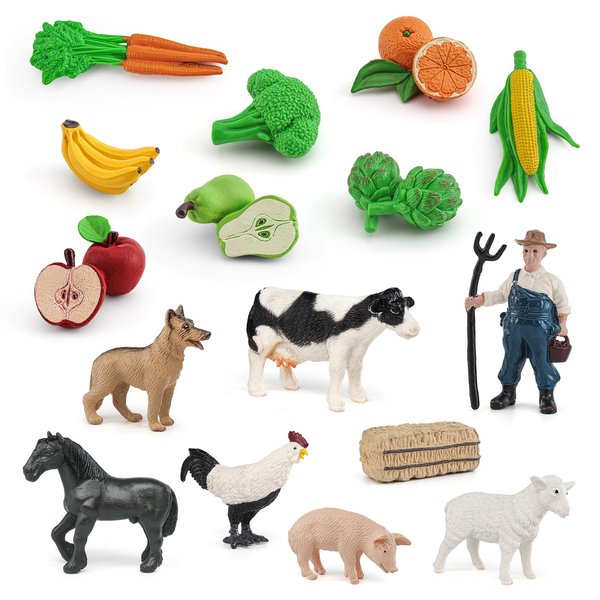 LC JoyCre Farm Toy Small Barn Farm Animals Playset 16PCS Farm Animals Figurines for Cake Topper Farm Animals for Toddlers 1-3