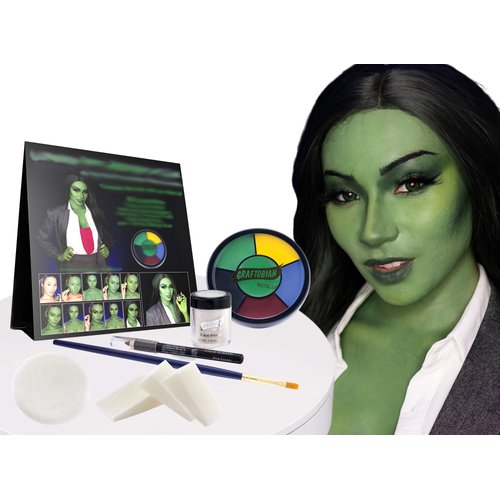 Graftobian Gamma-Jen: Attorney at Law She Hero Makeup Kit - Green Superhero Makeup for Cosplay & Halloween Costumes - Full Color Instructions