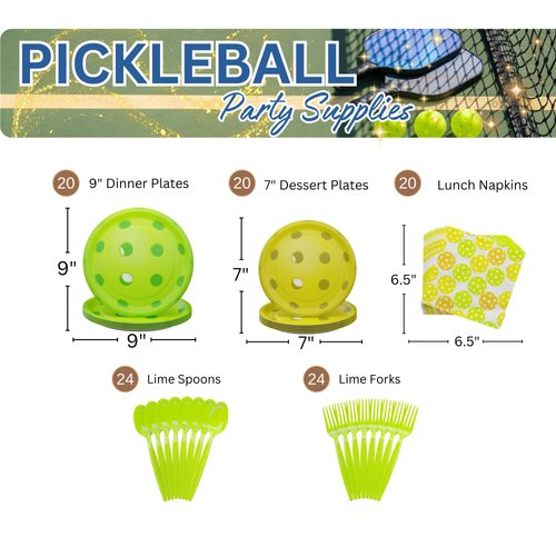 Blue Orchards Pickleball Party Supplies (108 Pieces for 20 Guests) - Pickleball Party Decorations Sports Themed Birthday Baby Shower Party Supplies Disposable paper Plates and Napkins
