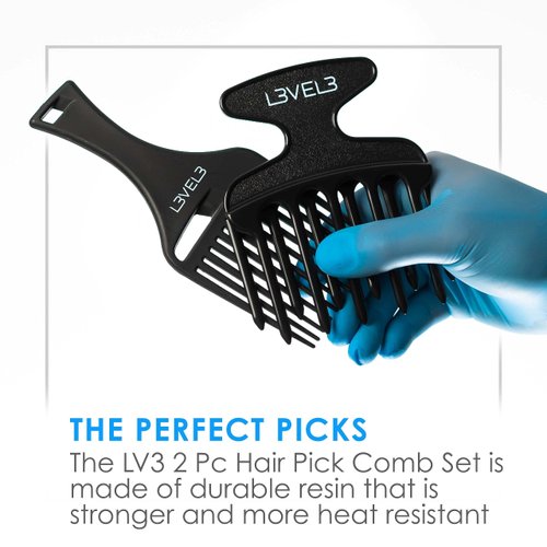 L3 - Hair Pick Comb Set - Glides Through Hair Easily - Professional Salon Quality - Rounded Tips to Prevent Irritation - Level Three Hair Picks - 2pc