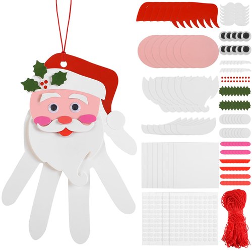 Glimin 24 Sets Christmas Santa Craft Kit DIY Christmas Crafts Make Your Own Handprint Santa Ornaments for Kids Xmas Decoration Fun Home Activities